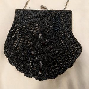 Black Clamshell Beaded Evening Bag